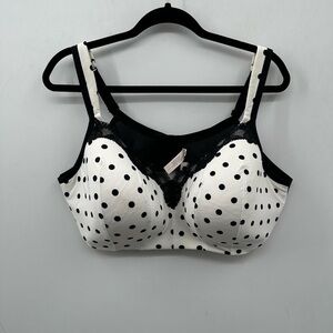 CAIQUE white, black polka dot woman's bra. 48D